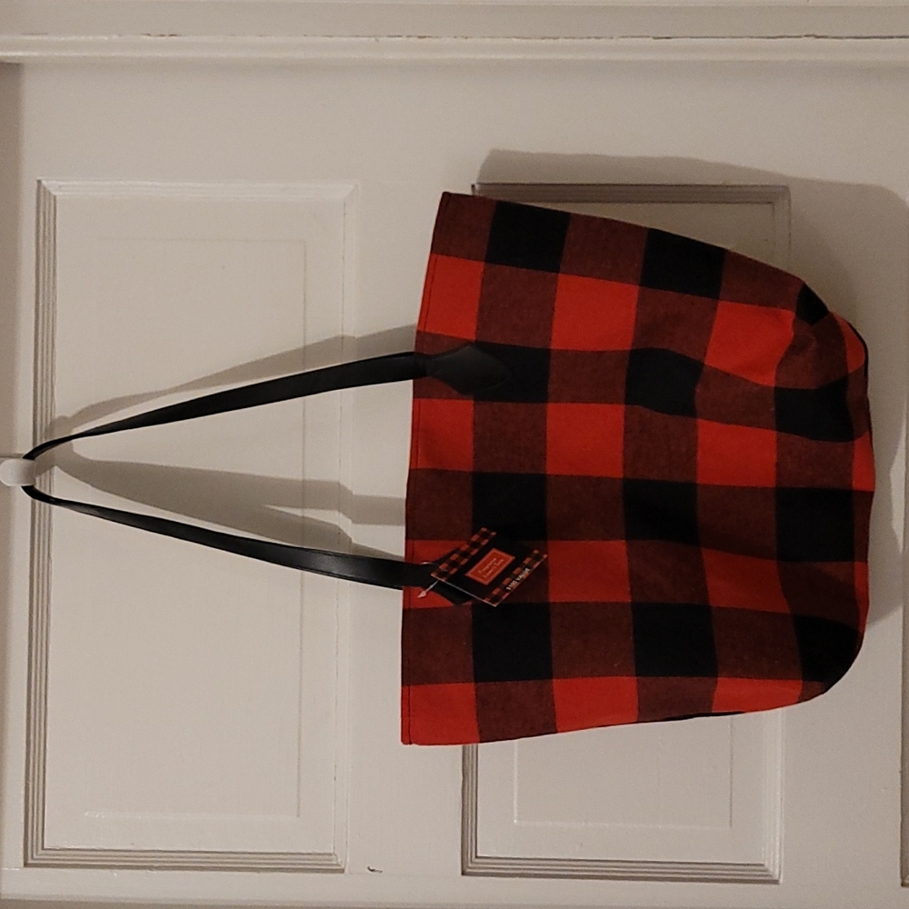 Yankee Candle red and black plaid tote bag